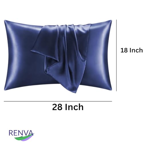 Renva Set of 2 Satin Silk Pillowcase for Hair and Skin Standard Size 18"X 28" with Soft Breathable Smooth Cooling Pillow Covers for Sleeping (2, Blue) - Image 2