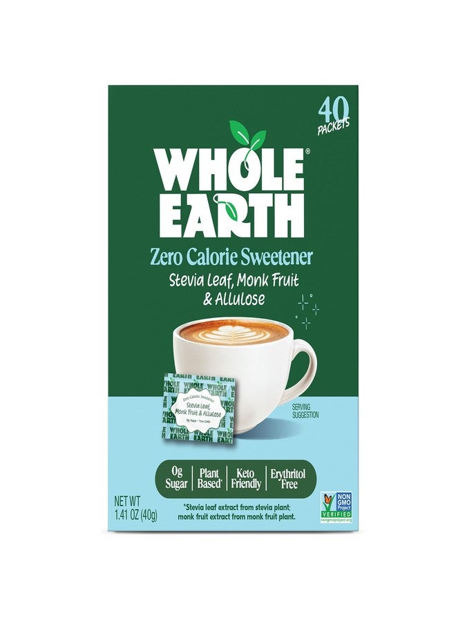 Whole Earth Stevia, Monk Fruit & Allulose 40ct Packets, Zero Calorie Sugar Substitute, Keto-Friendly, Non-GMO, No Erythritol, Erythritol-Free, 40 Count, 1-Pack - Image 1