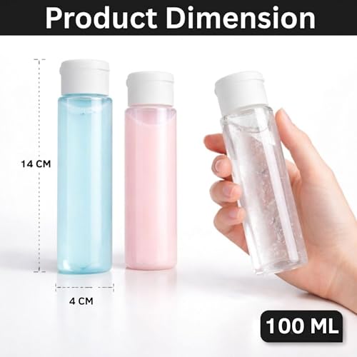 Hian Empty Clear Plastic Travel Bottles | 100ml, Pack of 6 (14x4 cm) | BPA-Free, White Flip Caps, Leakproof Design | Compact, Travel-Friendly, Easy to Use | Perfect for Toiletries, Sanitizers, Lotions - Image 2
