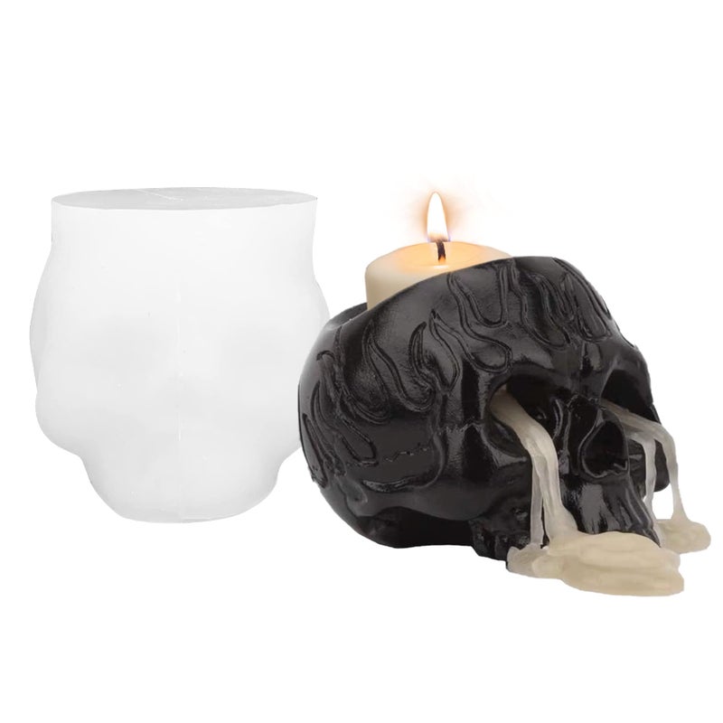 ZAKVOOR Skull Candle Holder Mold Tealight Candlestick Holder Resin Slicone Mold Crafts for Party Halloween Home Bar Decoration