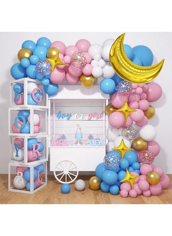 Amandir 134Pcs Baby Boxes Gender Reveal Balloon Decorations Pink And Blue Balloon Arch Kit Baby Boxes With Letters(Az+Baby Boy Girl?) For Baby Shower Birthday He Or She Gender Reveal Party Supplies  - Image 1