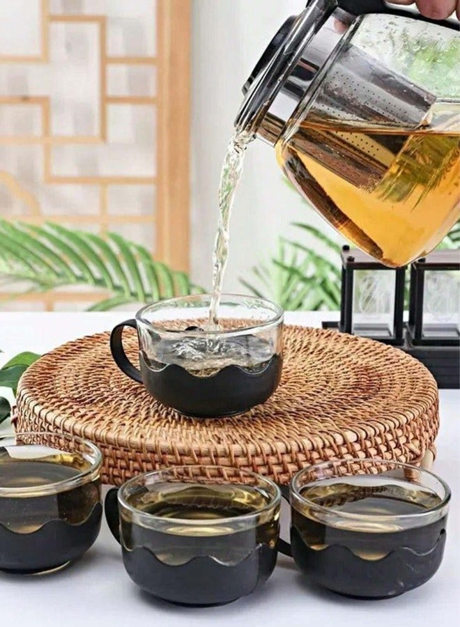 طقم شاي زجاجي مكون من خمس قطع، إبريق شاي واحد و4 أكواب، إبريق شاي مع منقوع، مناسب للمنزل والمكتب لتحضير الشاي المعطر والمشروبات الأخرى - Image 2