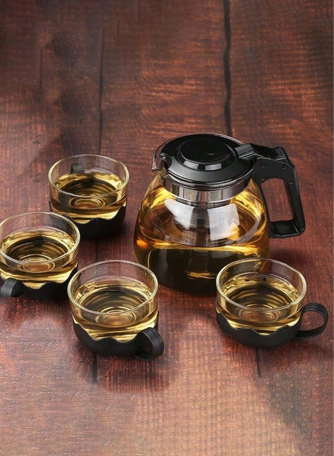 طقم شاي زجاجي مكون من خمس قطع، إبريق شاي واحد و4 أكواب، إبريق شاي مع منقوع، مناسب للمنزل والمكتب لتحضير الشاي المعطر والمشروبات الأخرى - Image 5