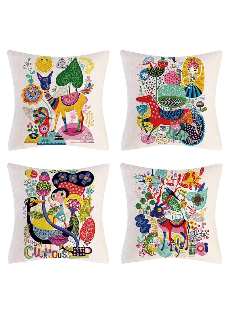 Joyelink Colorful Throw Pillow Case, Covers 45x45 Decorative Colorful Throw Pillow Case Set of 4 Linen Boho Cushion Covers 18 x 18 inch for Couch Sofa Car Bed Living Room - Image 1