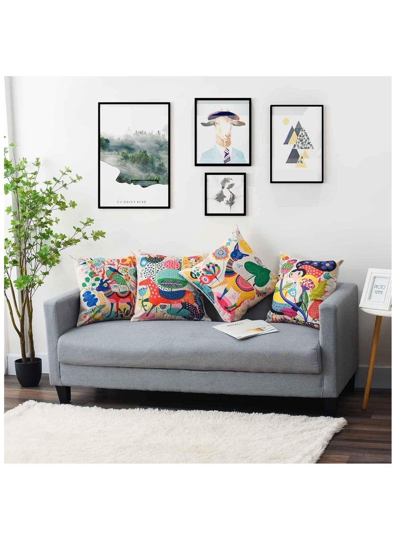 Joyelink Colorful Throw Pillow Case, Covers 45x45 Decorative Colorful Throw Pillow Case Set of 4 Linen Boho Cushion Covers 18 x 18 inch for Couch Sofa Car Bed Living Room - Image 5
