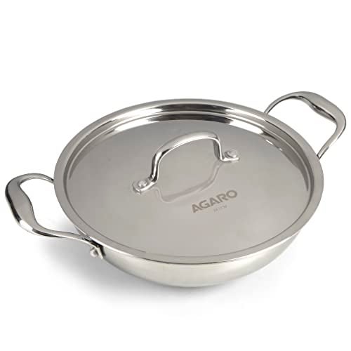 AGARO Royal Honey Comb Kadai, 2.25L Capacity, 24 cm Diameter, Gas & Induction Compatible, Tri-Ply Steel with Honey Comb Design, Riveted Handle, Food Safe & PFOA Free, Cooking, Frying, Serving, Silver - Image 4