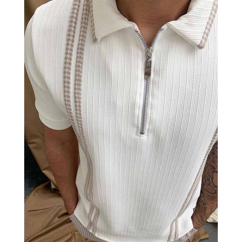 Men's New Variety of Printed Lapel Short Sleeve Pullover Casual Men's T-Shirt Zipper POLO Shirt One Piece LLPOLO26114 6XL - Image 1
