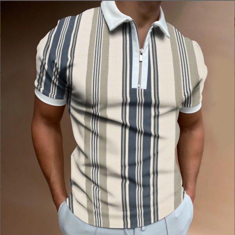 Men's New Variety of Printed Lapel Short Sleeve Pullover Casual Men's T-Shirt Zipper POLO Shirt One Piece LLPOLO26114 6XL - Image 2