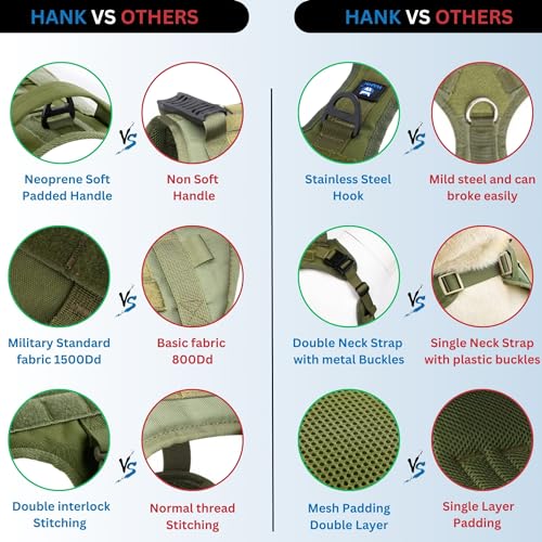 HANK Tactical Dog Harness - No Pull Heavy Duty - 1600D Oxford Nylon - Adjustable Dog Chest Belt - 2 Metal Buckle - Dog Vest for Training, Walking & Outdoor Adventure (Tactical Green, XL - Harness) - Image 5