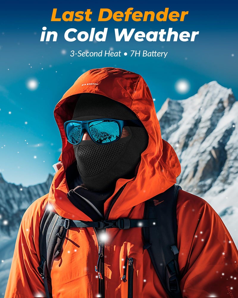 PEONYRISE Heated Balaclava for Men Women Face Mask Beanie Hat Cap Rechargeable for Motorcycle Ski Hunting Snowboard Skiing Cycling Snowmobile Camping Thermal Fleece Winter Cold Weather Fishing Snow - Image 2