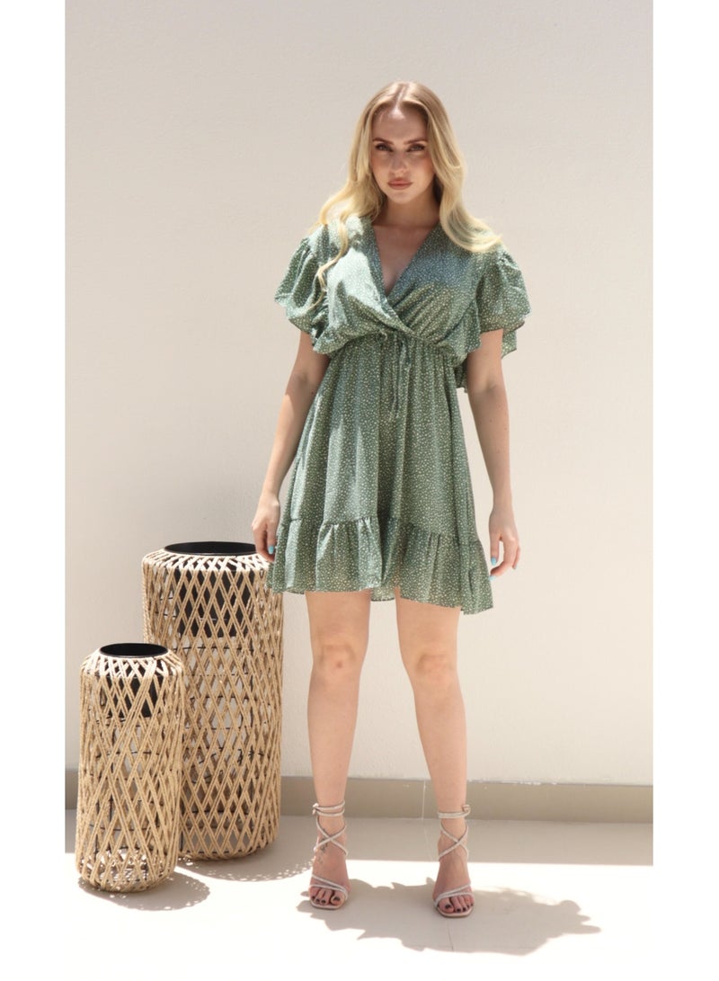 Alorabella Willow Dalmatian X-Over Dress - Sage  - Image 1