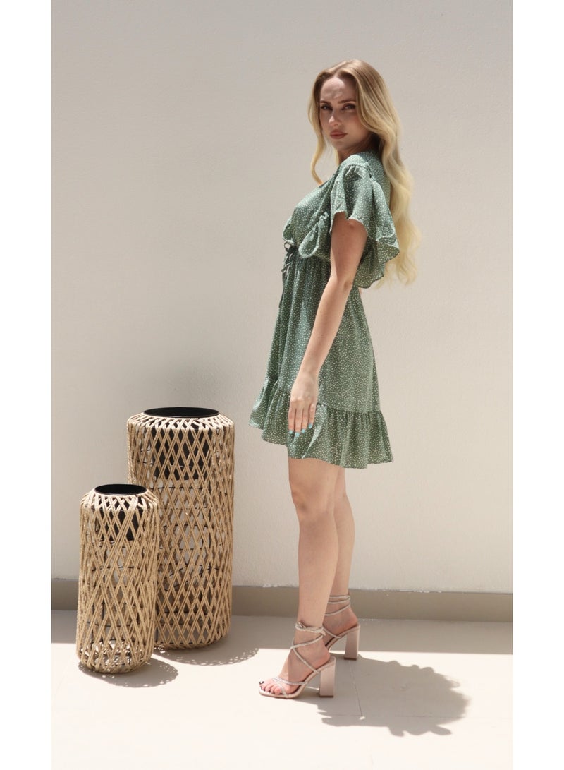 Alorabella Willow Dalmatian X-Over Dress - Sage  - Image 2