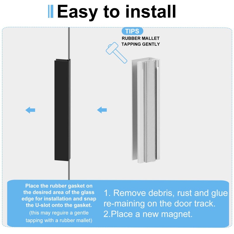 VYH 3" Shower Door Magnet Latch Replacement with Metal Strike and Magnet for 1/8", 5/32", 3/16", and 1/4" Thick Swing Glass Shower Doors - Image 4