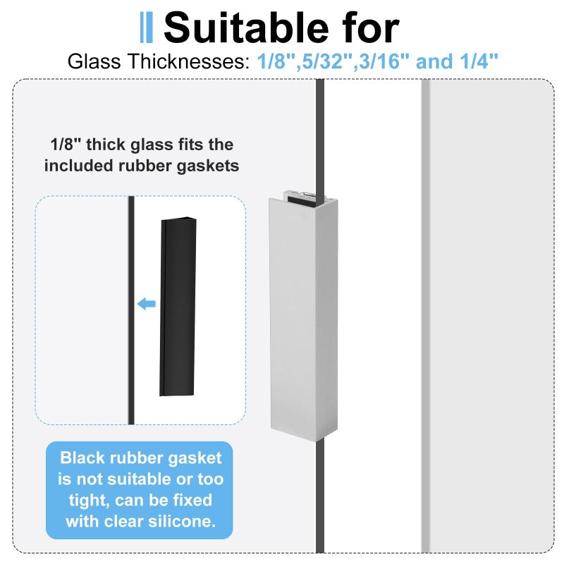 VYH 3" Shower Door Magnet Latch Replacement with Metal Strike and Magnet for 1/8", 5/32", 3/16", and 1/4" Thick Swing Glass Shower Doors - Image 5