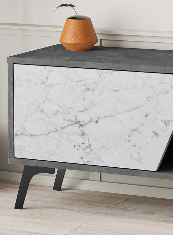 Mourah Home Fiona Tv Cabinet Up To 70'' Inch Tv| 3Door And 2Tier Storage Cabinet| Tv Units For Living Room|180X35.6X48 Cm|Retro Grey  White Marble  - Image 3