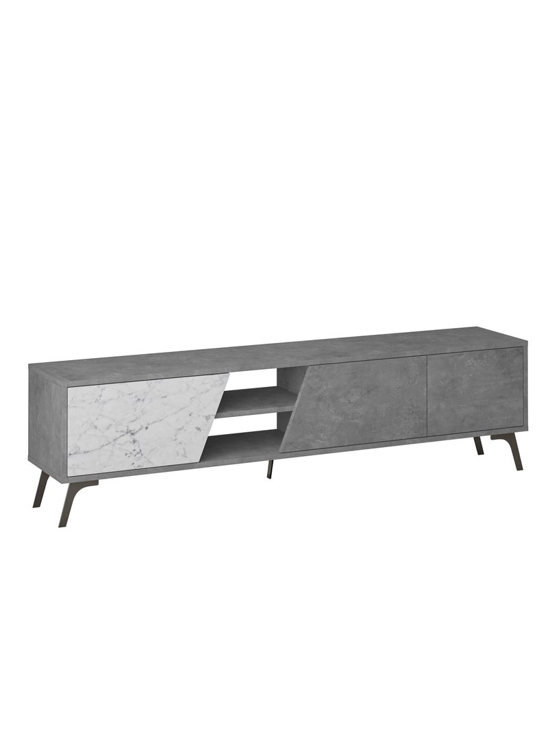 Mourah Home Fiona Tv Cabinet Up To 70'' Inch Tv| 3Door And 2Tier Storage Cabinet| Tv Units For Living Room|180X35.6X48 Cm|Retro Grey  White Marble  - Image 4