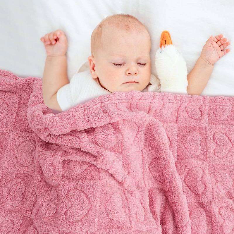 VEIDIA Plush Soft with Heart Checkered Baby Blanket,Fleece Infant Toddler Blankets for Girls Boys,Warm Lightweight Breathable Newborn Receiving Blankets for Crib Stroller 30"Ã—39" (deep Pink, Heart) - Image 3