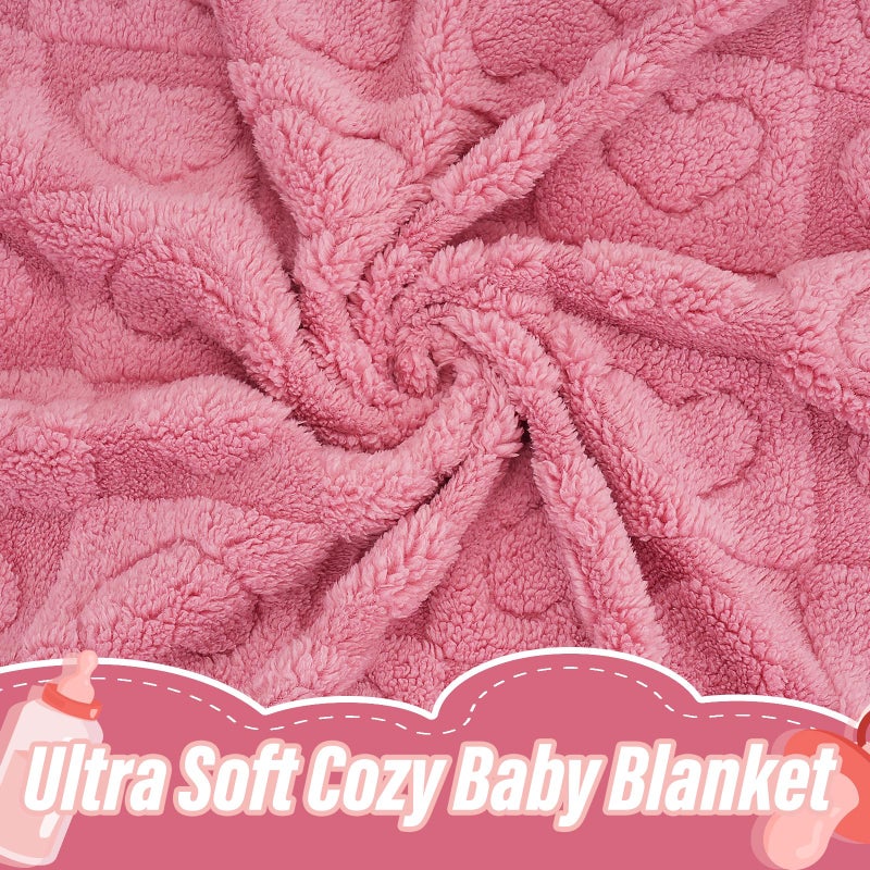 VEIDIA Plush Soft with Heart Checkered Baby Blanket,Fleece Infant Toddler Blankets for Girls Boys,Warm Lightweight Breathable Newborn Receiving Blankets for Crib Stroller 30"Ã—39" (deep Pink, Heart) - Image 2