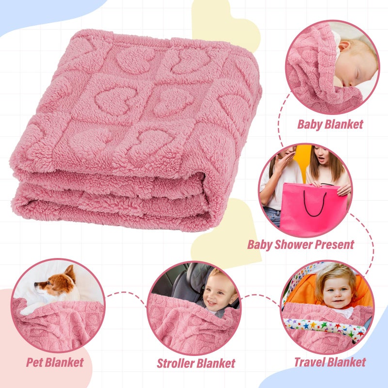 VEIDIA Plush Soft with Heart Checkered Baby Blanket,Fleece Infant Toddler Blankets for Girls Boys,Warm Lightweight Breathable Newborn Receiving Blankets for Crib Stroller 30"Ã—39" (deep Pink, Heart) - Image 5