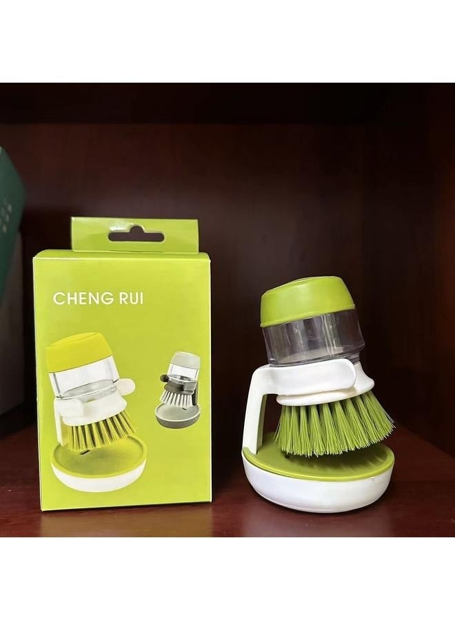 فرشاة توزيع الصابون، فرشاة أطباق خضراء/بيضاء مع موزع صابون، فرشاة تنظيف المطبخ لغسل الأطباق، فرشاة تنظيف الأطباق مع حامل صينية التنقيط، لتنظيف المقلاة، القدر، الحوض - Image 3