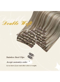 Full Shine Clip In Human Hair Extensions Color Ash Brown Highlight Platinum Blonde #8P60 Clip In Extensions Real Human Hair 80 Gram Blonde Highlight Human Hair Clip Ins Brazilian Hair 7 Pcs 12 Inch  - Image 4