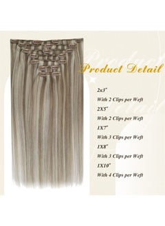Full Shine Clip In Human Hair Extensions Color Ash Brown Highlight Platinum Blonde #8P60 Clip In Extensions Real Human Hair 80 Gram Blonde Highlight Human Hair Clip Ins Brazilian Hair 7 Pcs 12 Inch  - Image 2