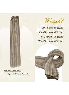 Full Shine Clip In Human Hair Extensions Color Ash Brown Highlight Platinum Blonde #8P60 Clip In Extensions Real Human Hair 80 Gram Blonde Highlight Human Hair Clip Ins Brazilian Hair 7 Pcs 12 Inch  - Image 3