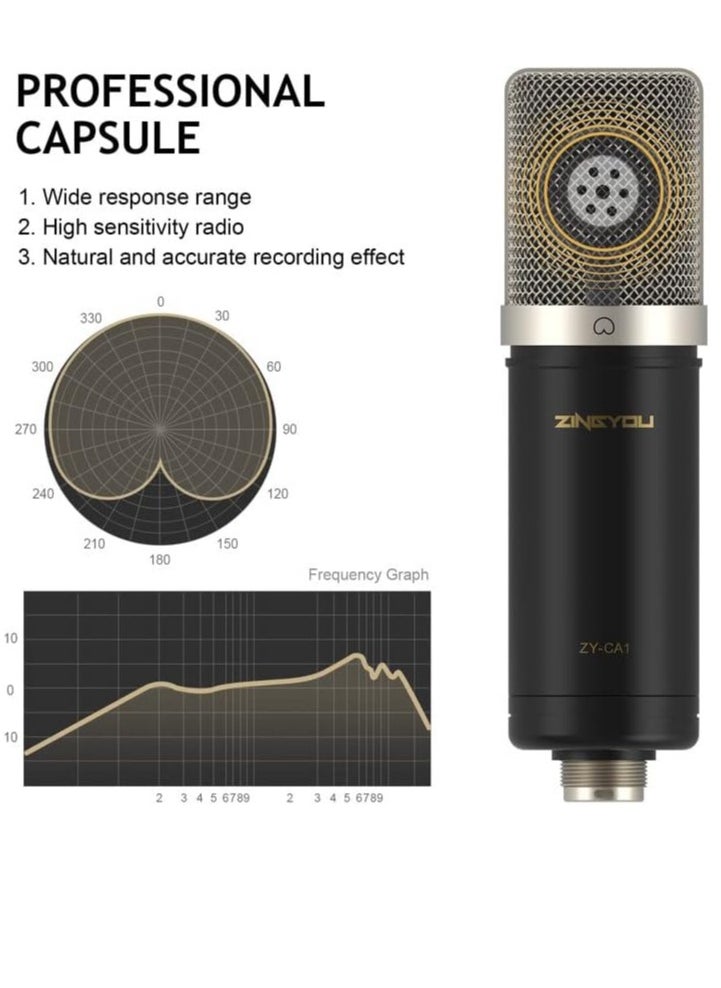 ZINGYOU ZY-CA1 XLR Condenser Kit ,Professional Microphone Cardioid Studio Recording Mic Kit with Boom Arm, Shock Mount, Pop Filter, Windscreen and Cable Ties for Podcast, Voice Over, Vocal, Streaming, YouTube  - Image 2