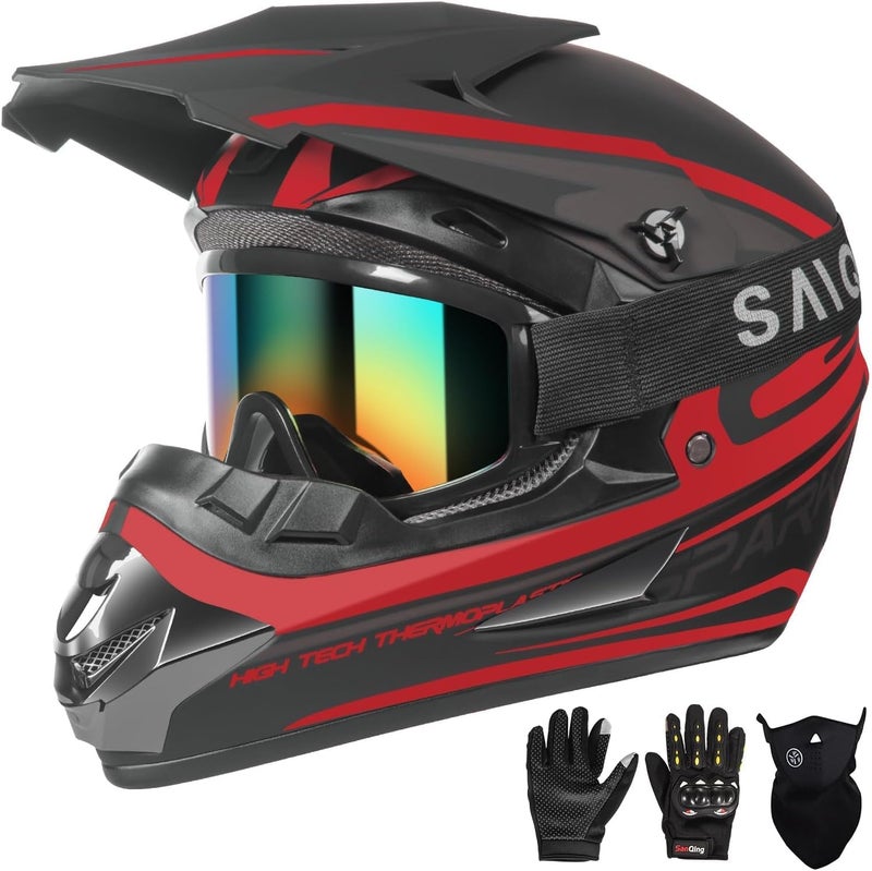 Cutey CUETY DOT Youth Kids Motocross Helmet Set with Goggles, Gloves, and Mask - Unisex Off-Road Full Face Motorcycle Helmet - Image 1
