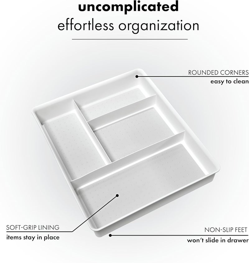 Made Smart Classic 4-Compartment Drawer Organizer Gadget Tray, Plastic Multipurpose Storage Bin for Drawers, White - Image 3
