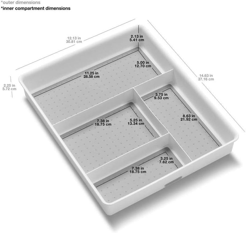 Made Smart Classic 4-Compartment Drawer Organizer Gadget Tray, Plastic Multipurpose Storage Bin for Drawers, White - Image 4