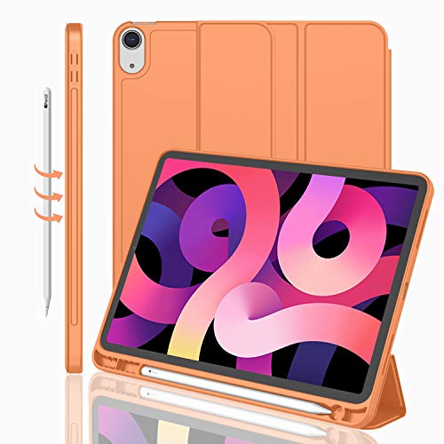 iMieet غطاء iMieet لجهاز iPad Air 11 بوصة M3(2025) / M2 (2024)، غطاء لجهاز iPad Air الجيل الخامس/الرابع 2022/2020 10.9 بوصة مع حامل قلم، غطاء ذكي ثلاثي الطيات مع ظهر TPU ناعم (برتقالي) - Image 1