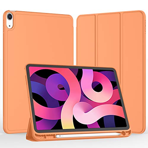 iMieet غطاء iMieet لجهاز iPad Air 11 بوصة M3(2025) / M2 (2024)، غطاء لجهاز iPad Air الجيل الخامس/الرابع 2022/2020 10.9 بوصة مع حامل قلم، غطاء ذكي ثلاثي الطيات مع ظهر TPU ناعم (برتقالي) - Image 2
