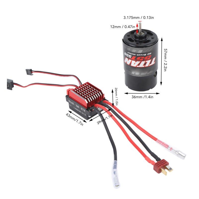 AZ 550 Brushed Motor 60A Brushed ESC Low Heat High Power Stable Performance - Durable Copper Windings Waterproof Speed Controller for 1/10 RC Truck RC Crawler Upgrades - Image 1