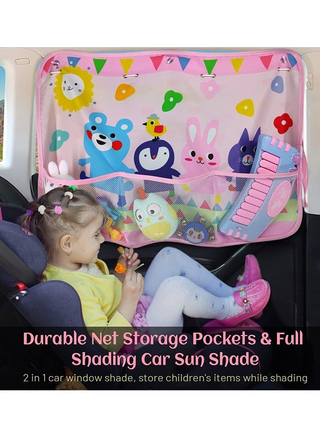 Cartoon Car Window Sun Shade With Multi Pocket Storage Pouch, Baby Kids UV Protection Car Side Window Curtain Sun Visor For Travel Road Trip Child Sleep Protection - Image 2