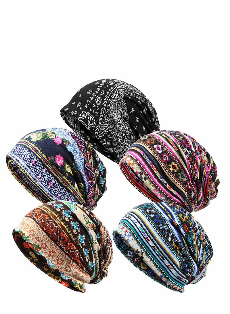 Excefore Women's Slouchy Beanie Hat Baggy Sleep Cap Turban Headwear, 5 Pcs - Image 1