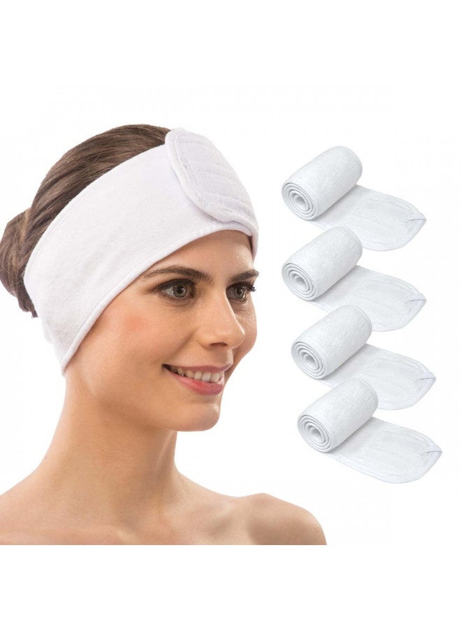 Appearus Spa Facial Headband Head Wrap Terry Cloth Headbands Stretch Towel With Closure For Bath, Makeup And Sport (4 Count/White)  - Image 2