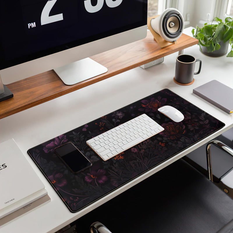 Mechanical Cattle Dark Cottagecore Desk Mat Black Purple Flower XL Mouse Pad Large Gaming Mousepad Extended Vintage Aesthetic Desk Pad Keyboard Mouse Mat 31.5 x 11.8 in for Work Game Office Decor - Image 5