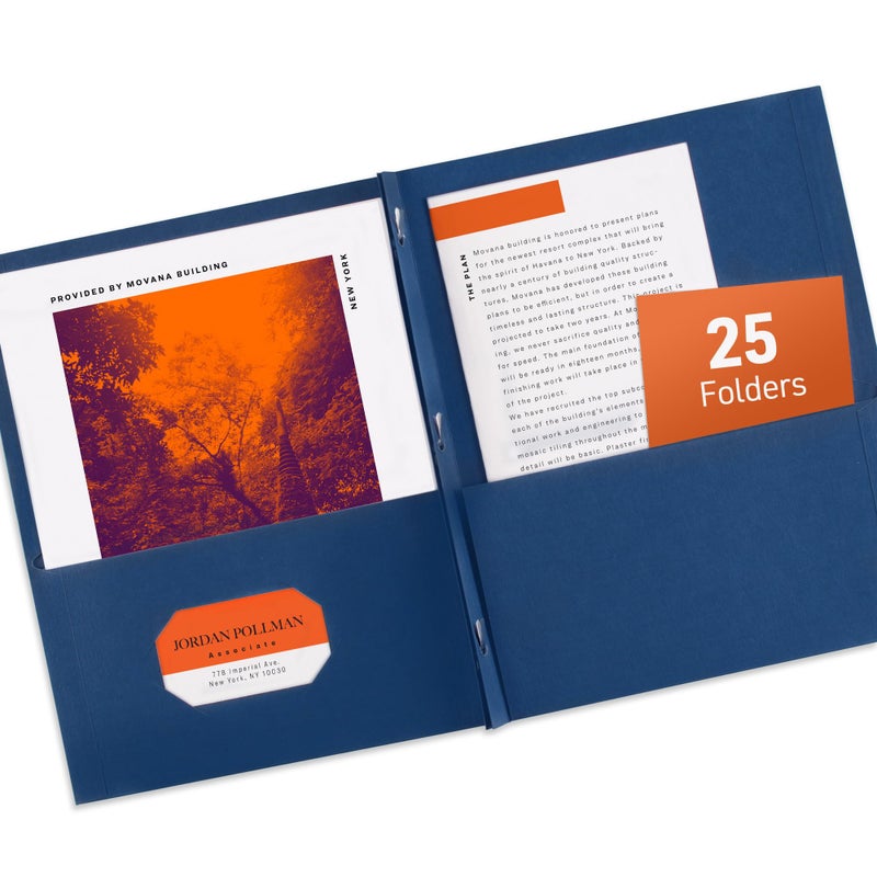 Avery Two Pocket Folders with 3 Prong Fasteners, Holds 70 Sheets, 25 Blue Folders (47975) - Image 1