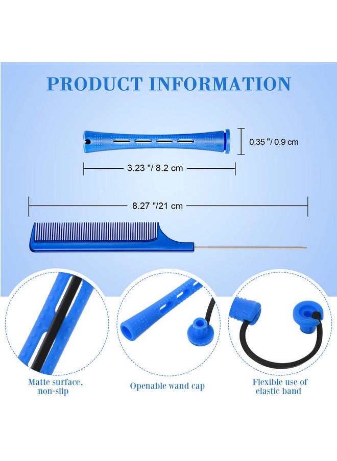 Chuangdi - 24 Pieces Plastic Hair Perming Rods and Rollers with Steel Pintail Comb for Hairdressing Styling (0.35 Inches, Blue) - Image 1