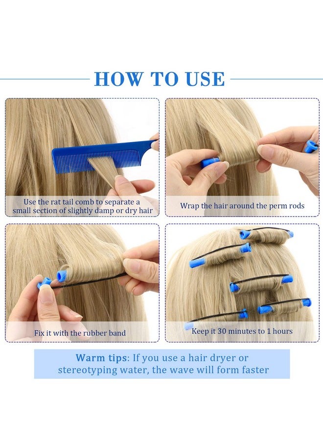 Chuangdi - 24 Pieces Plastic Hair Perming Rods and Rollers with Steel Pintail Comb for Hairdressing Styling (0.35 Inches, Blue) - Image 1