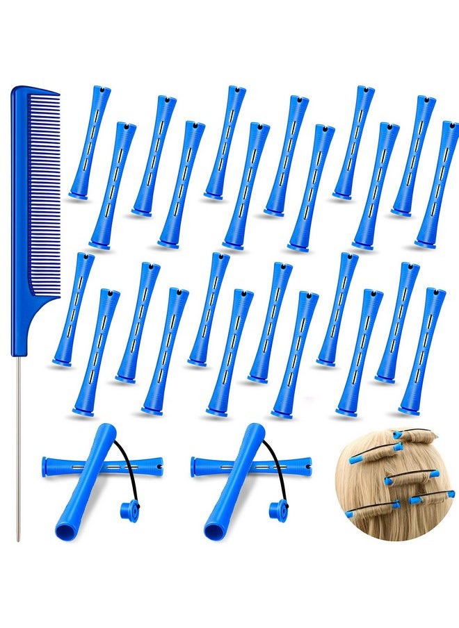 Chuangdi - 24 Pieces Plastic Hair Perming Rods and Rollers with Steel Pintail Comb for Hairdressing Styling (0.35 Inches, Blue) - Image 1