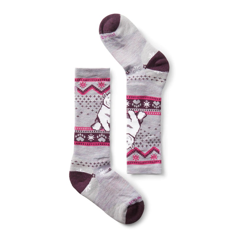 Smartwool Kids' Wintersport Polar Bear Full Cushion Merino Wool Over The Calf Pattern Socks, Purple Eclipse, Small - Image 1