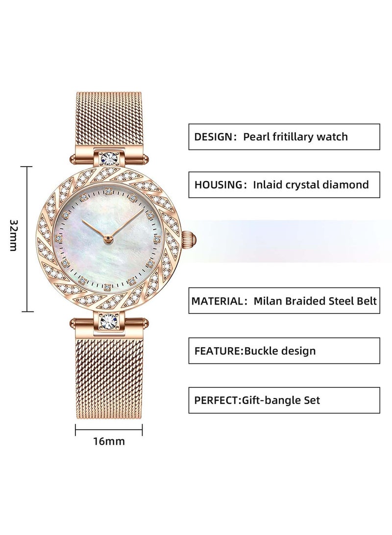 Captaintech Stylish Women's Watch Collection, 3 Piece Set with Bracelet and Necklace, Quartz Diamond Timepieces with Stainless Steel Band, Rose Gold Jewelry Set - Image 4