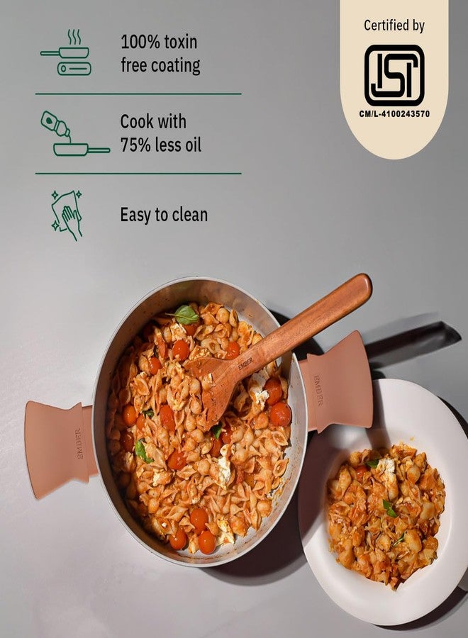 Ember Cookware قدر طهي سيراميك أرسيللا من إمبر كوكوير، 20 سم | 2.6 لتر، غير لاصق وغير سام، مع غطاء معدني | معتمد من هيئة المواصفات والمقاييس الهندية | أواني طهي سيراميك | قدر برياني | خالٍ من مركبات PFAS وPTFE | ضمان 5 سنوات | تيراكوتا - Image 2