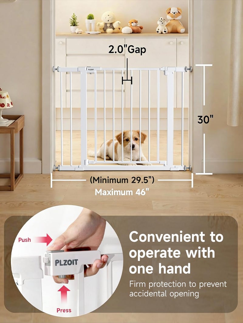 PLZOIT 29.5-40.5" Baby Gate for Stairs, Dog Gate for Doorways, Walk Thru Auto Close Metal Baby Safety Gate for The House, Stairs and Doorways, Child Gate Pressure Mounted, Pet Gate for Dog Indoor - White - Image 3