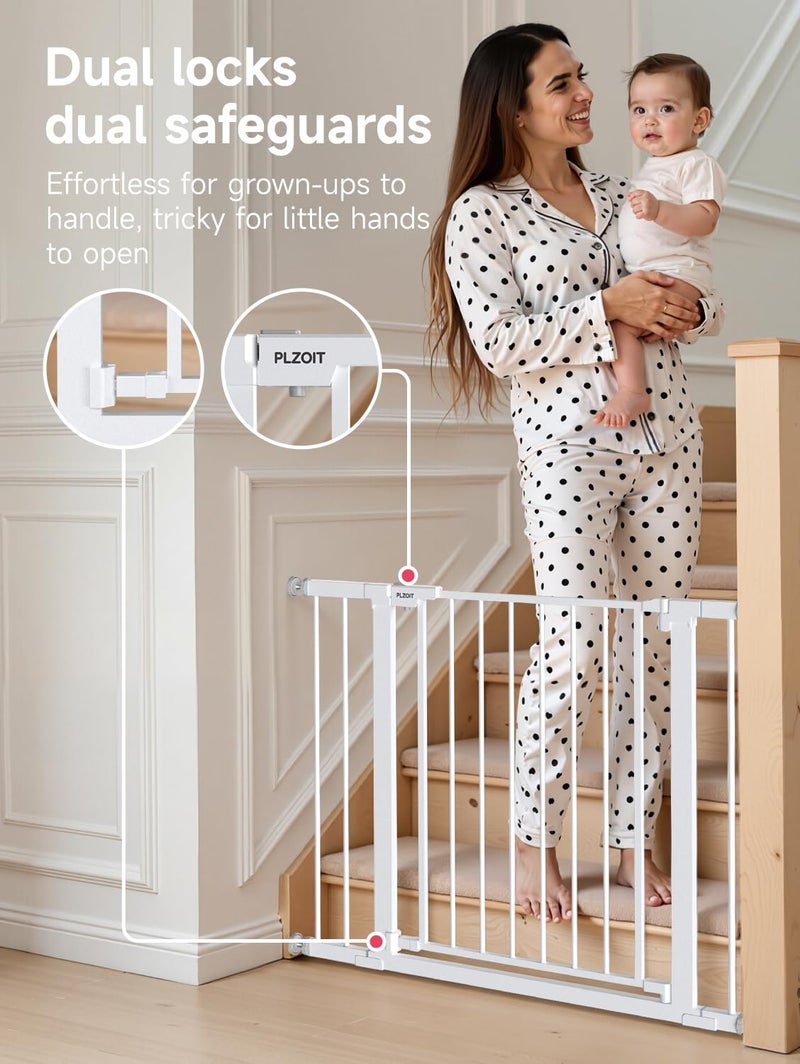 PLZOIT 29.5-40.5" Baby Gate for Stairs, Dog Gate for Doorways, Walk Thru Auto Close Metal Baby Safety Gate for The House, Stairs and Doorways, Child Gate Pressure Mounted, Pet Gate for Dog Indoor - White - Image 2