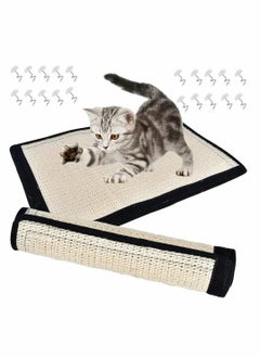 Cat Scratch Pad 2 Pcs Non Scratch Pads Couch Corner Kitty Scratching Bed Post Tree Ramp Cardboard Replacement, Sisal Thin Scratcher Mat with Velcro Pins Protecting Furniture Sofa Chair Desk Legs