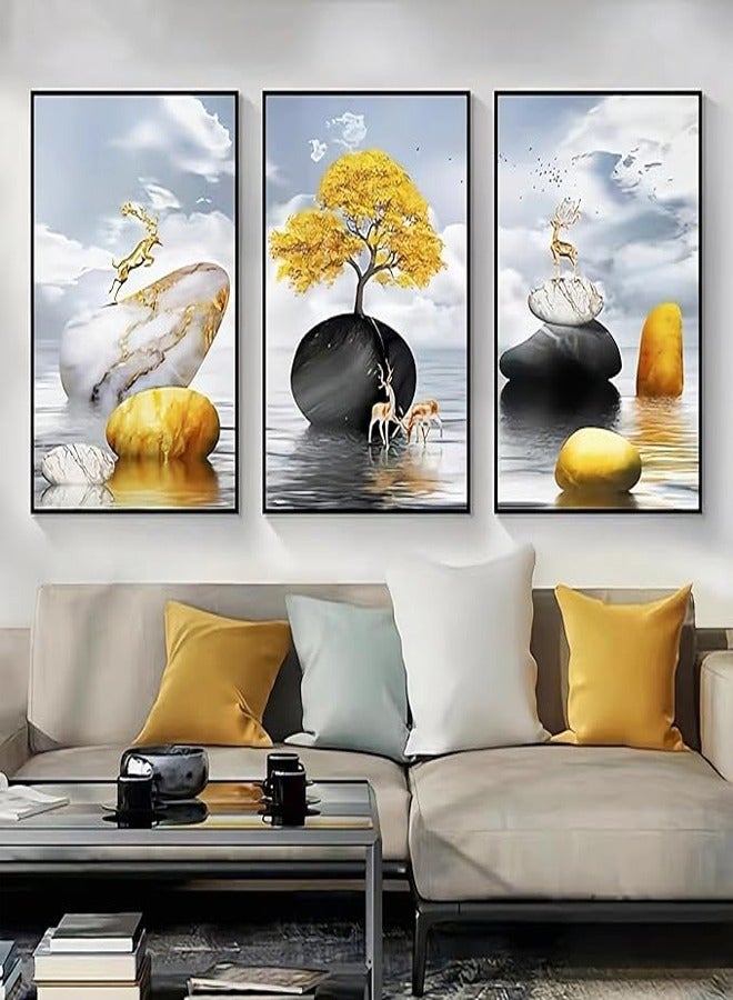 زي سي إم - هابي 3 قطع لوحات فنية لتزيين المدخل، تعلق على الحائط، غرفة النوم، غرفة المعيشة، الحمام، غرفة النوم، جدارية مقاس 40 × 60 سم - Image 2