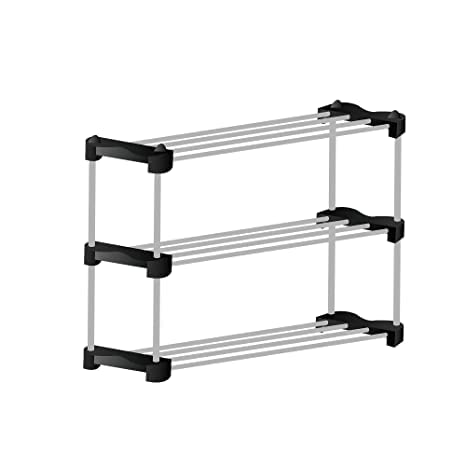 SIMSAN SIMSAN Premium Metal Stackable and Durable Easy to Assemble Space Saving Shoe Rack TL3 Black - Image 1